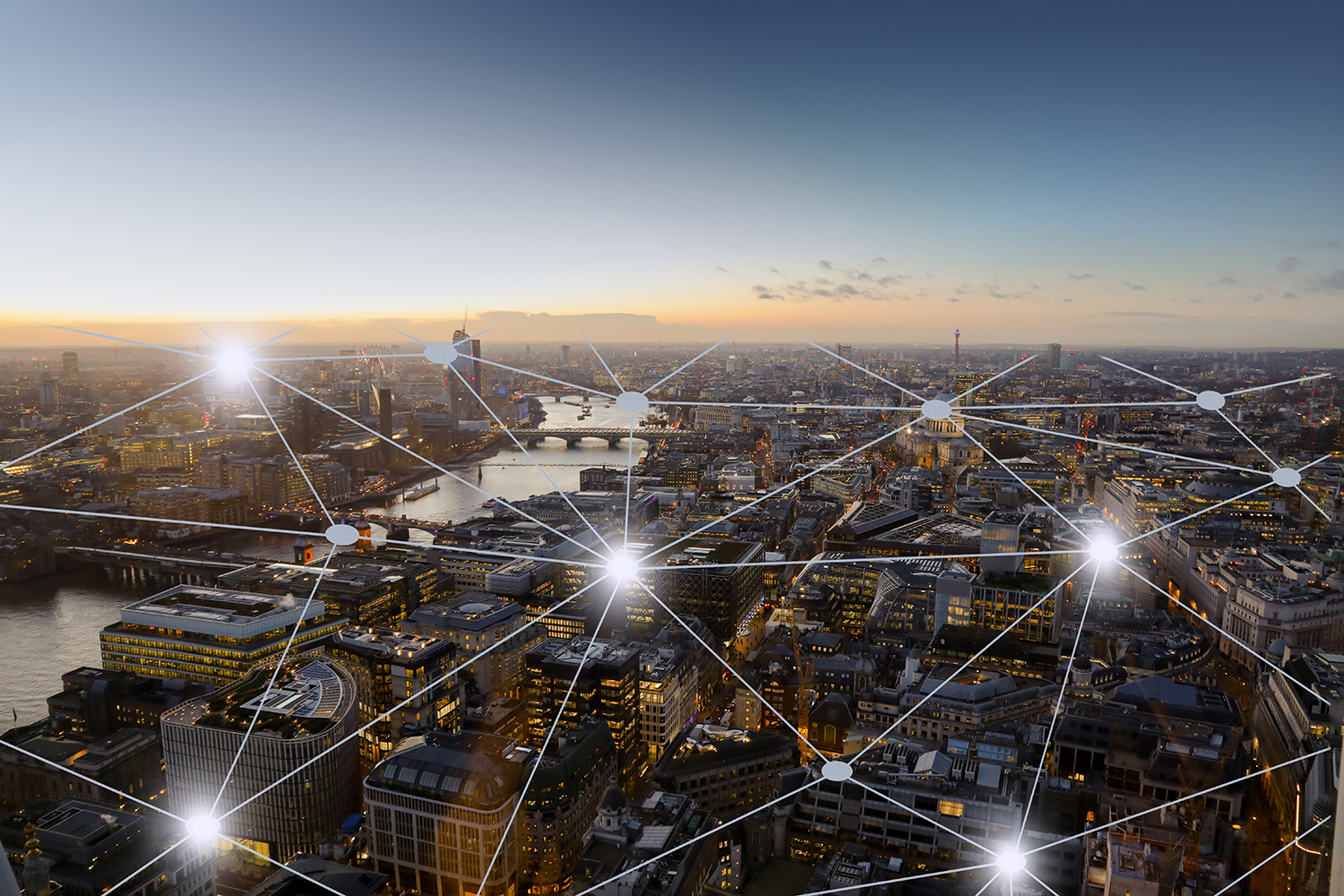 London mit Lichtpunkten vernetzt