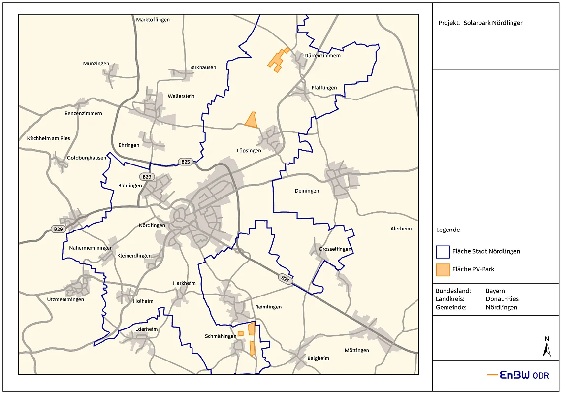 Schematische Darstellung des Planungsgebiets für den Solarpark Nördlingen