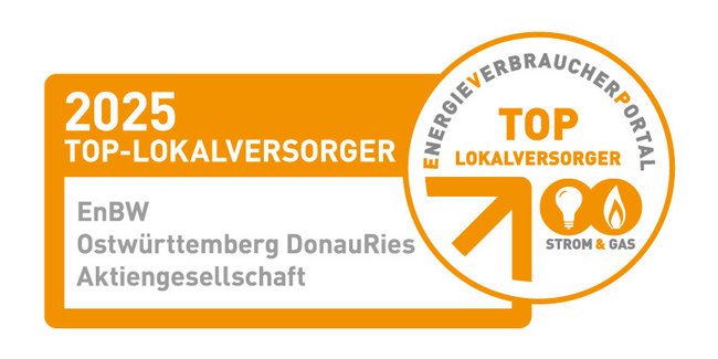 Siegel der EnBW ODR AG zu Top-Lokalversorger 2025 des Energieverbraucherportals