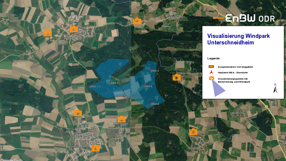 Visualisierung des Windpark Unterschneidheim in einem PDF-Dokument mit echten Fotos inklusive Einzeichnungen