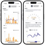 Zwei Smartphones nebeneinander zeigen die Funktionen der Webanwendung des dynamischen Stromtarifs