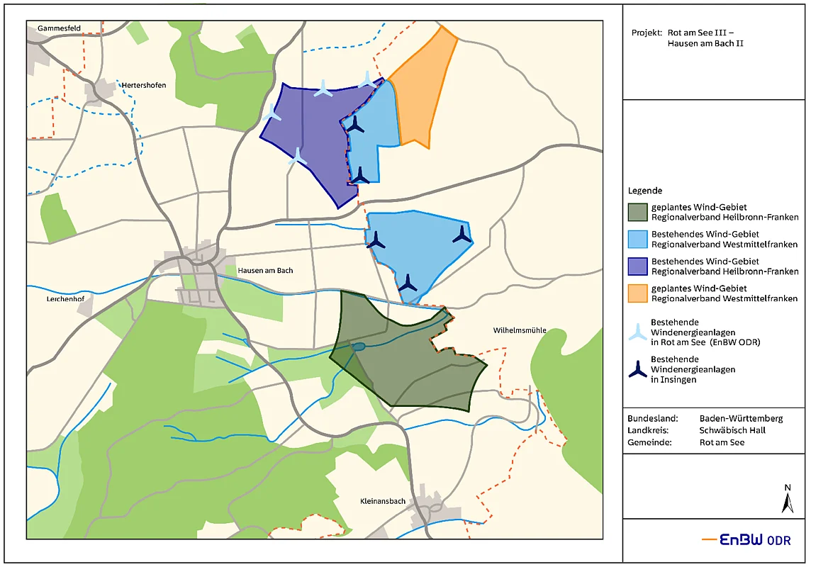 Schematische Darstellung des Planungsgebiets für den Windpark "Rot am See III - Hausen am Bach II"