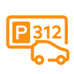 Piktogramm mit einem Auto und einem Parkplatzsymbol inklusive einer symbolischen Parktplatznummer.